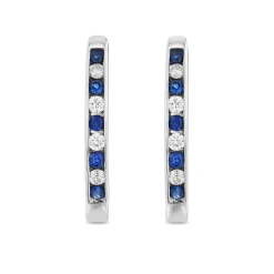 Beaverbrooks 9ct White Gold Diamond Sapphire Huggie Hoop Earrings