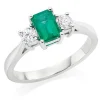 Beaverbrooks 18ct White Gold Diamond Emerald Three Stone Ring