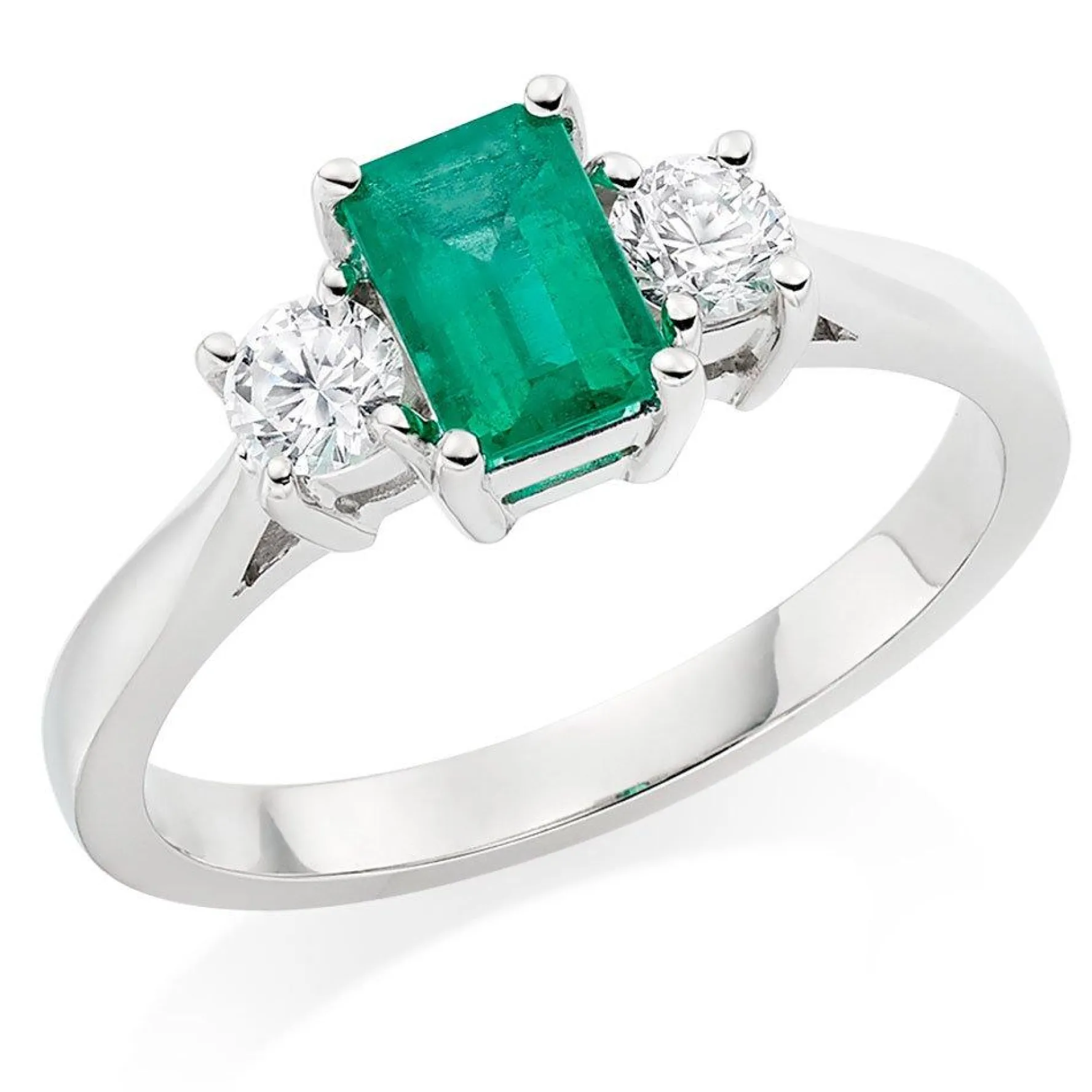 Beaverbrooks 18ct White Gold Diamond Emerald Three Stone Ring