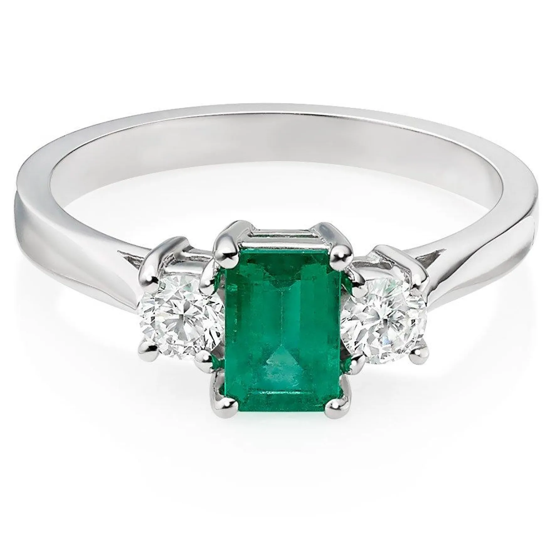 Beaverbrooks 18ct White Gold Diamond Emerald Three Stone Ring