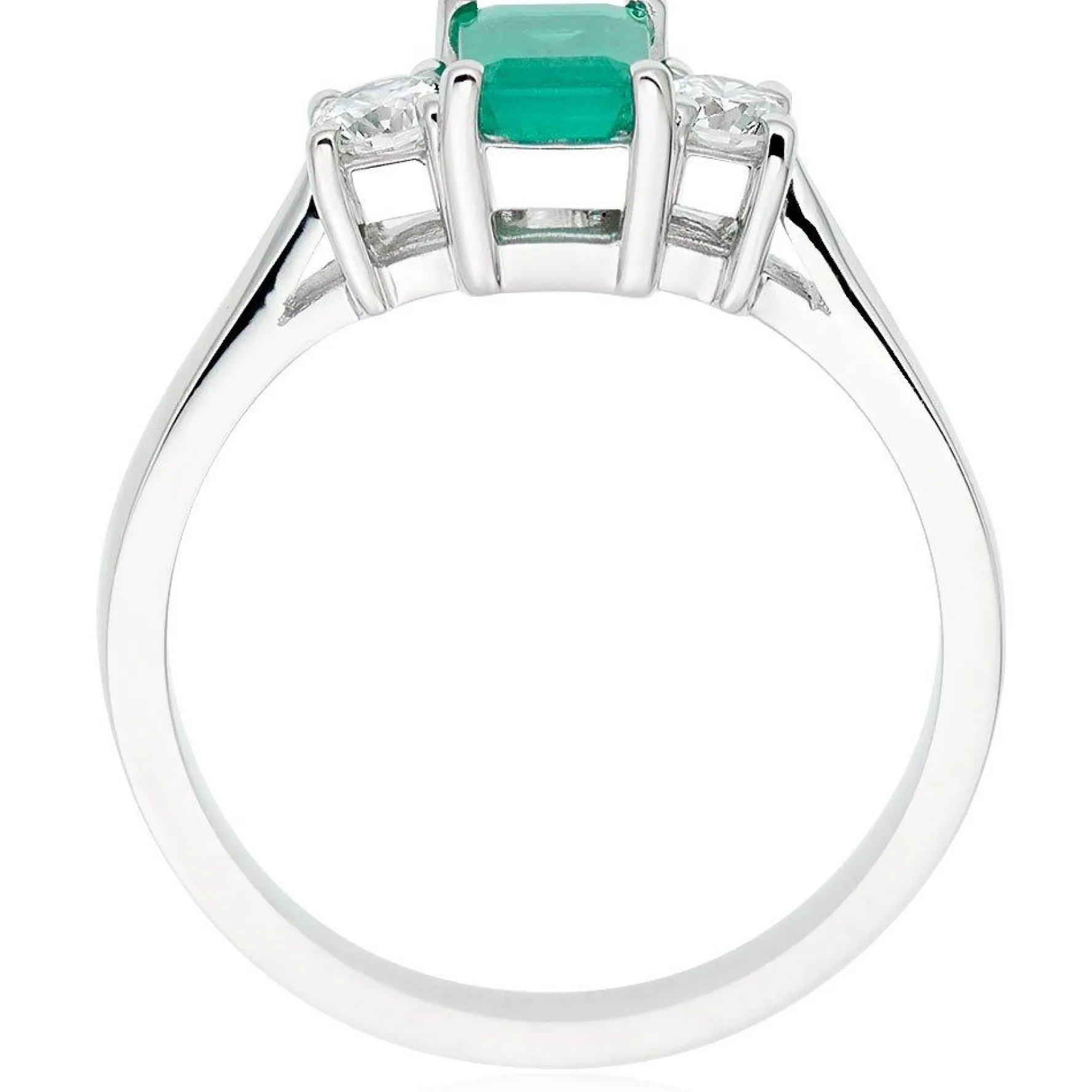 Beaverbrooks 18ct White Gold Diamond Emerald Three Stone Ring