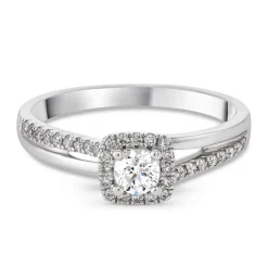 Beaverbrooks 18ct White Gold Diamond Halo Engagement Ring