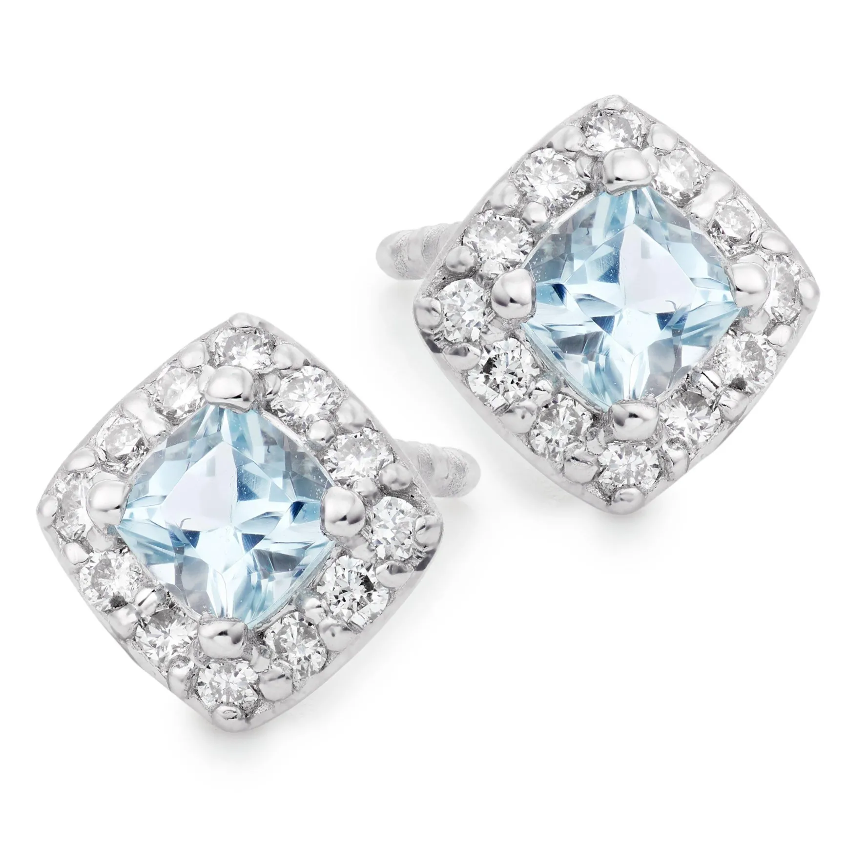 Beaverbrooks 9ct White Gold Diamond Aquamarine Stud Earrings