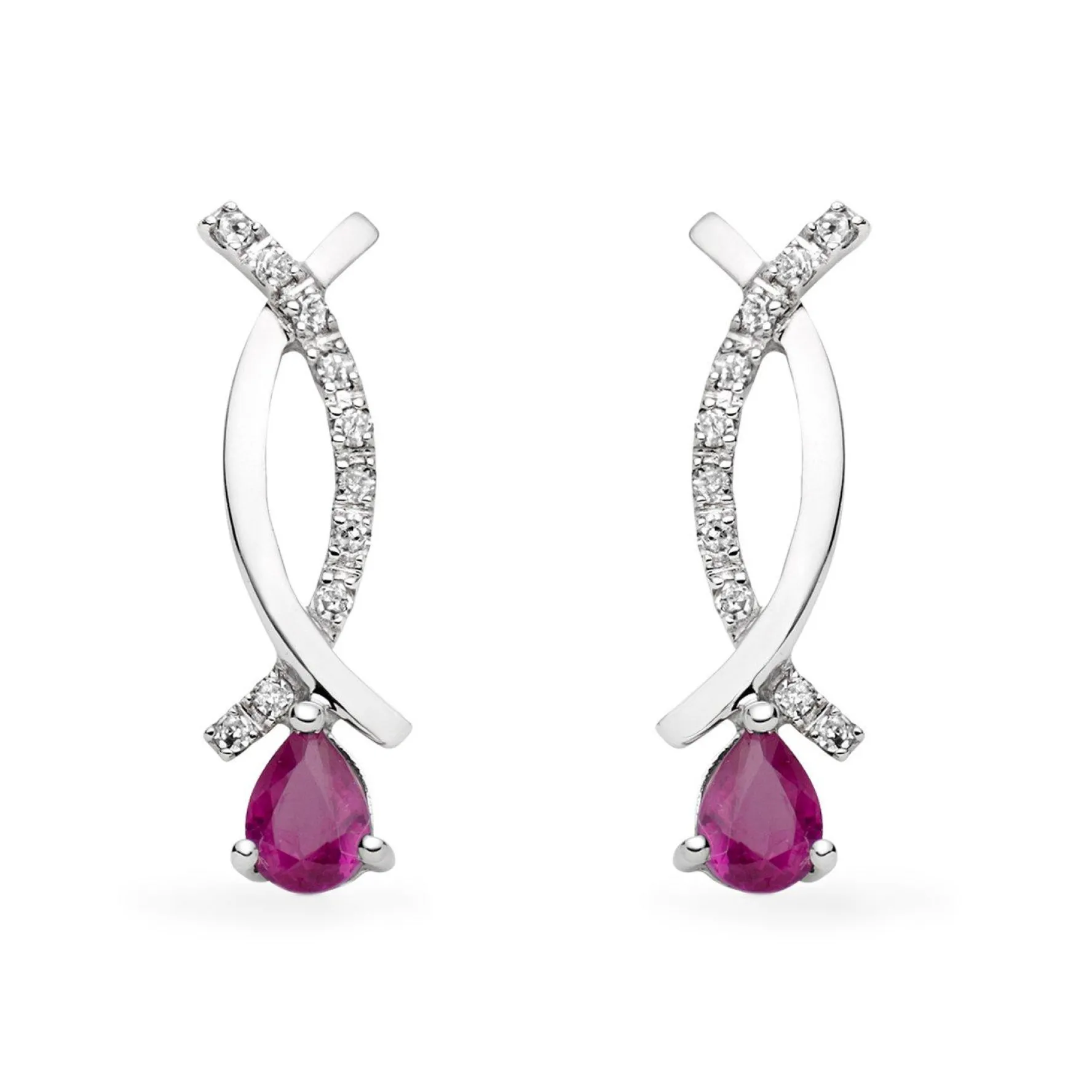 Beaverbrooks 9ct White Gold Diamond Ruby Drop Earrings