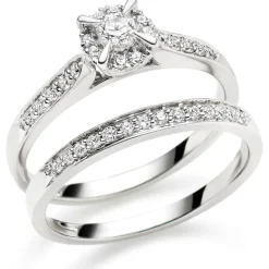 Beaverbrooks 18ct White Gold Diamond 4mm Halo Bridal Set