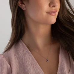 Beaverbrooks 9ct White Gold Diamond Ruby Heart Pendant