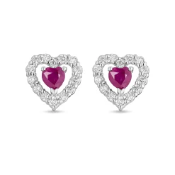 Beaverbrooks 9ct White Gold Diamond Ruby Heart Earrings