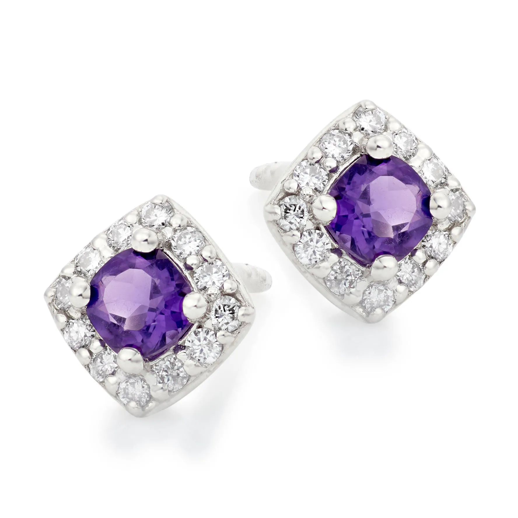 Beaverbrooks 9ct White Gold Diamond Amethyst Stud Earrings