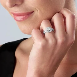Beaverbrooks 18ct White Gold Diamond Cluster Halo Engagement Ring