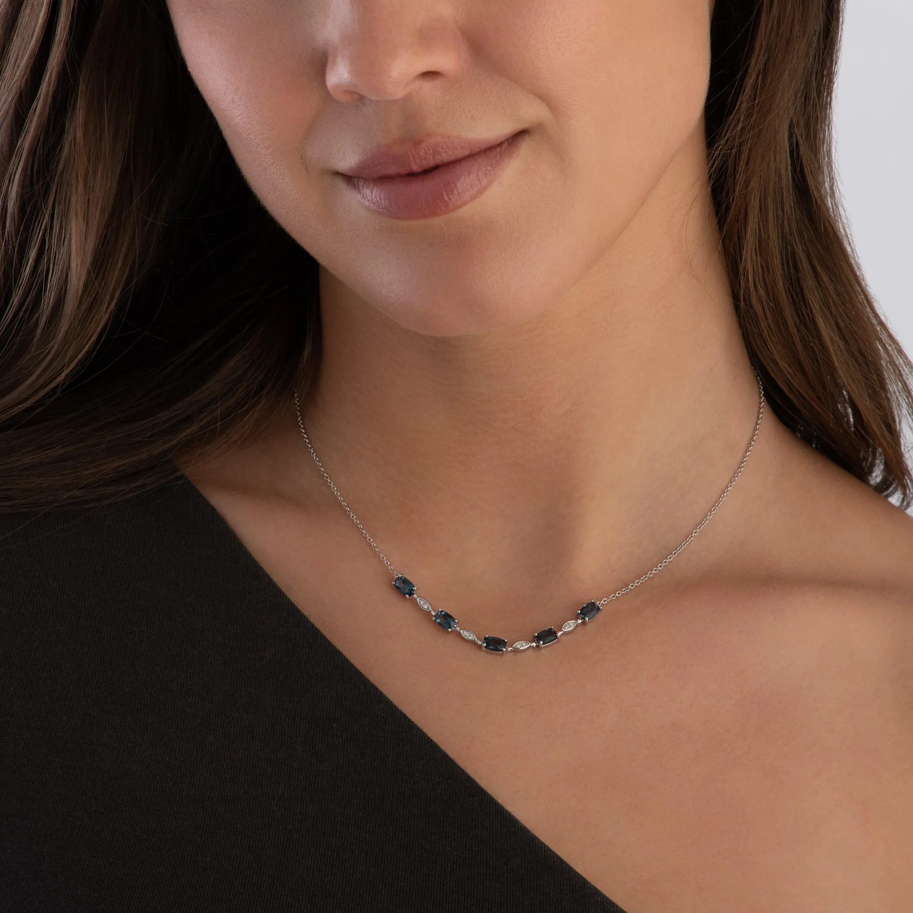 Beaverbrooks 9ct White Gold Diamond Blue Topaz Necklace