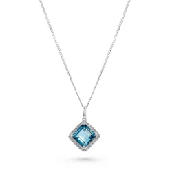 Beaverbrooks 9ct White Gold Diamond Blue Topaz Pendant