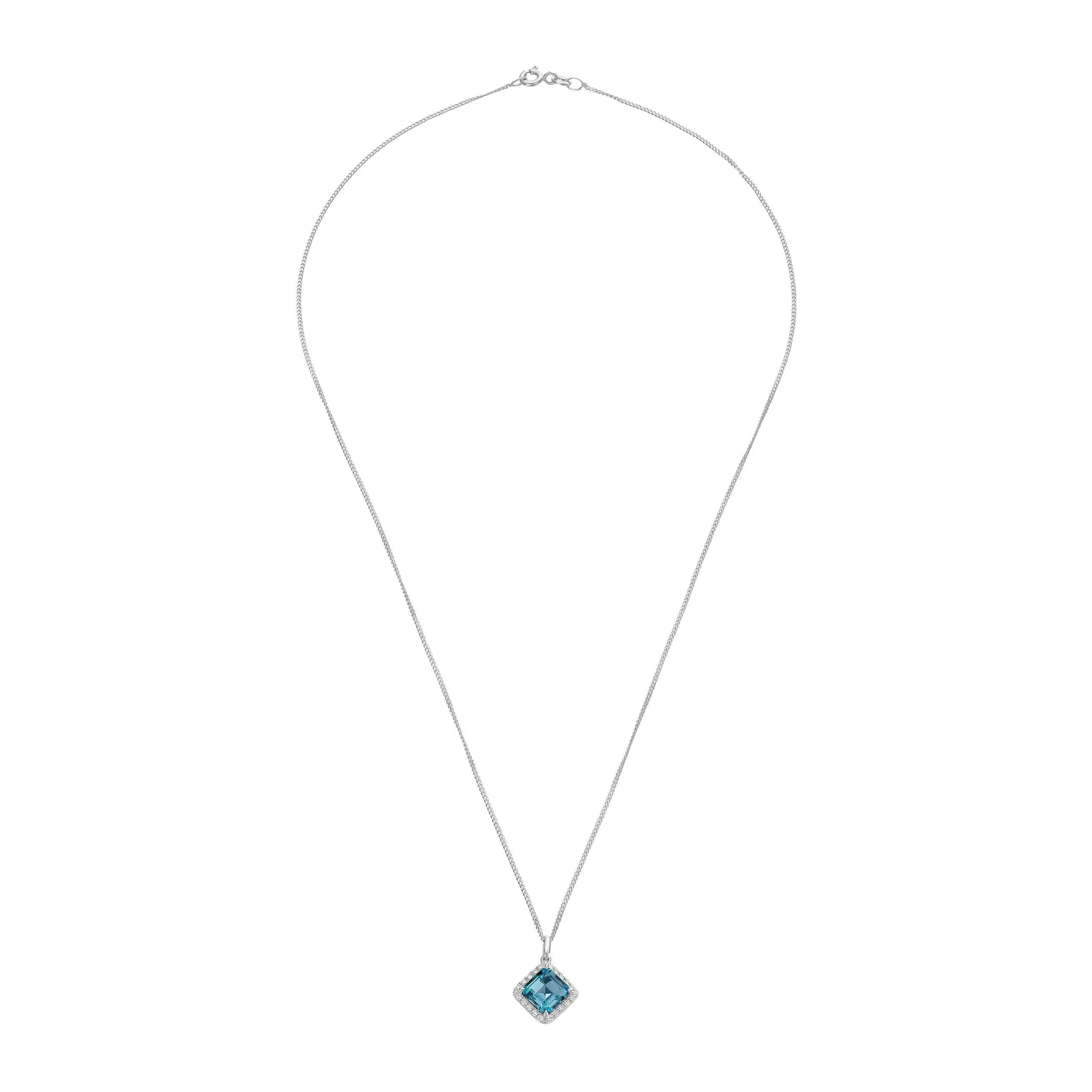 Beaverbrooks 9ct White Gold Diamond Blue Topaz Pendant