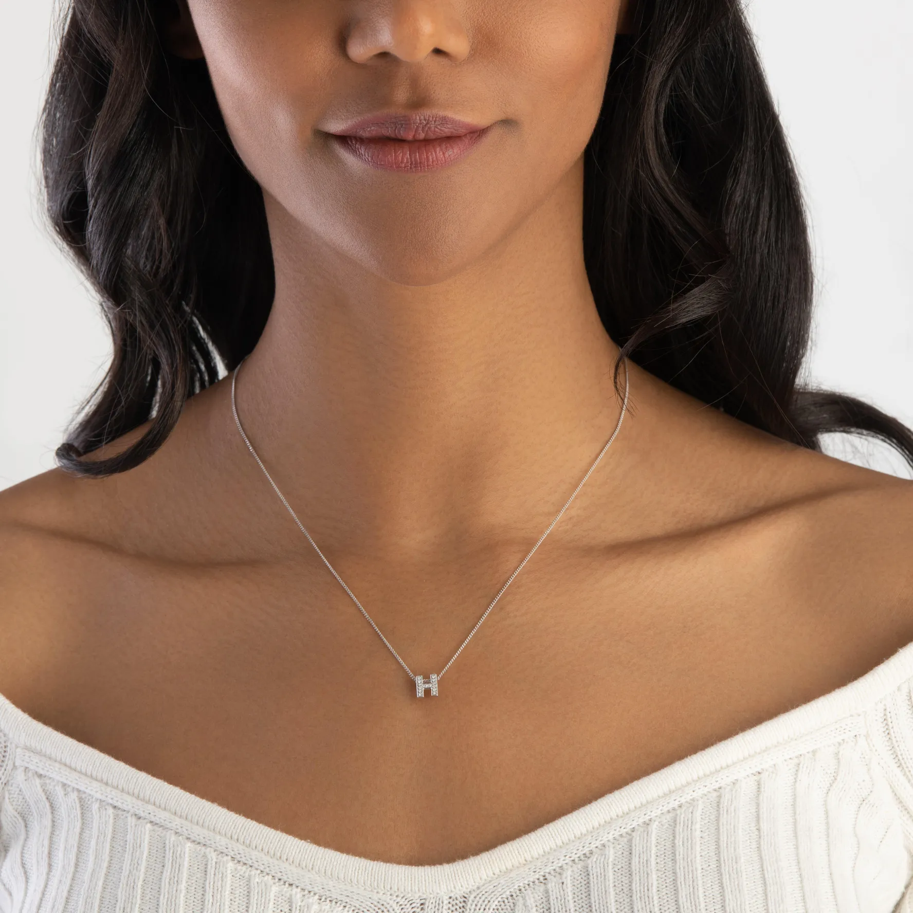 Beaverbrooks 9ct White Gold Diamond Initial H Pendant