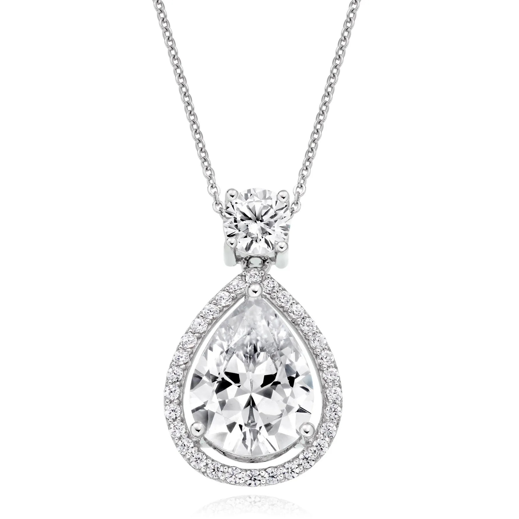 Beaverbrooks 9ct White Gold Cubic Zirconia Pear Drop Pendant