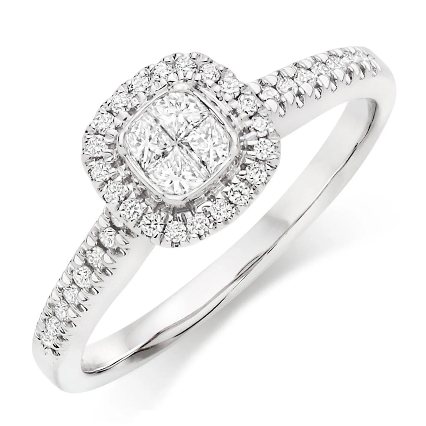 Beaverbrooks 18ct White Gold Diamond Cluster Halo Ring