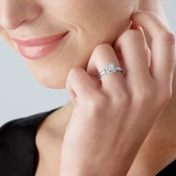 Beaverbrooks 9ct White Gold Diamond Cluster Halo Ring