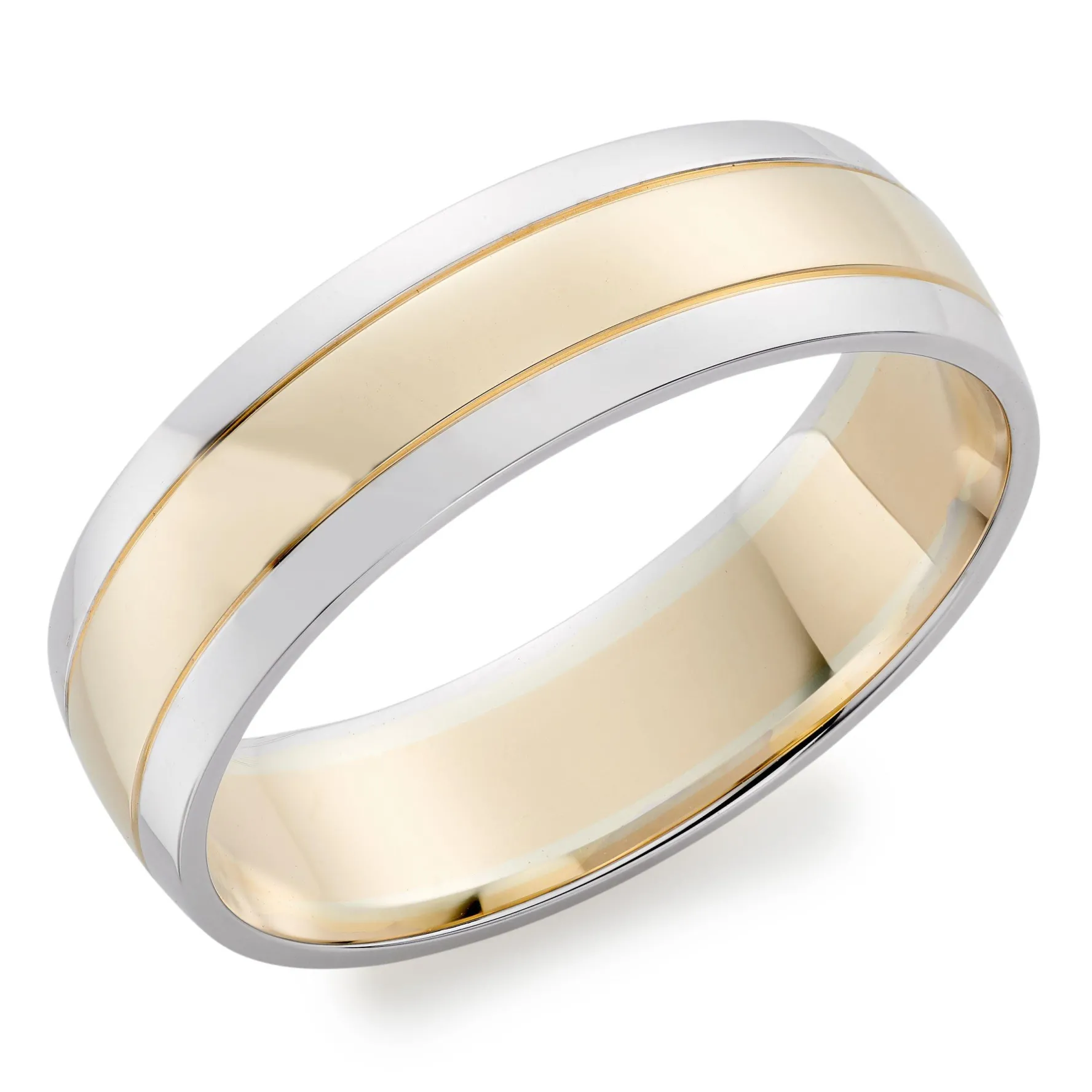 Beaverbrooks 9ct Yellow and White Gold 6mm Men’s Wedding Ring