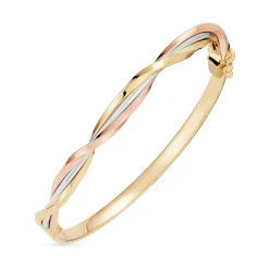Beaverbrooks 9ct Yellow Gold, White Gold and Rose Gold Twist Bangle
