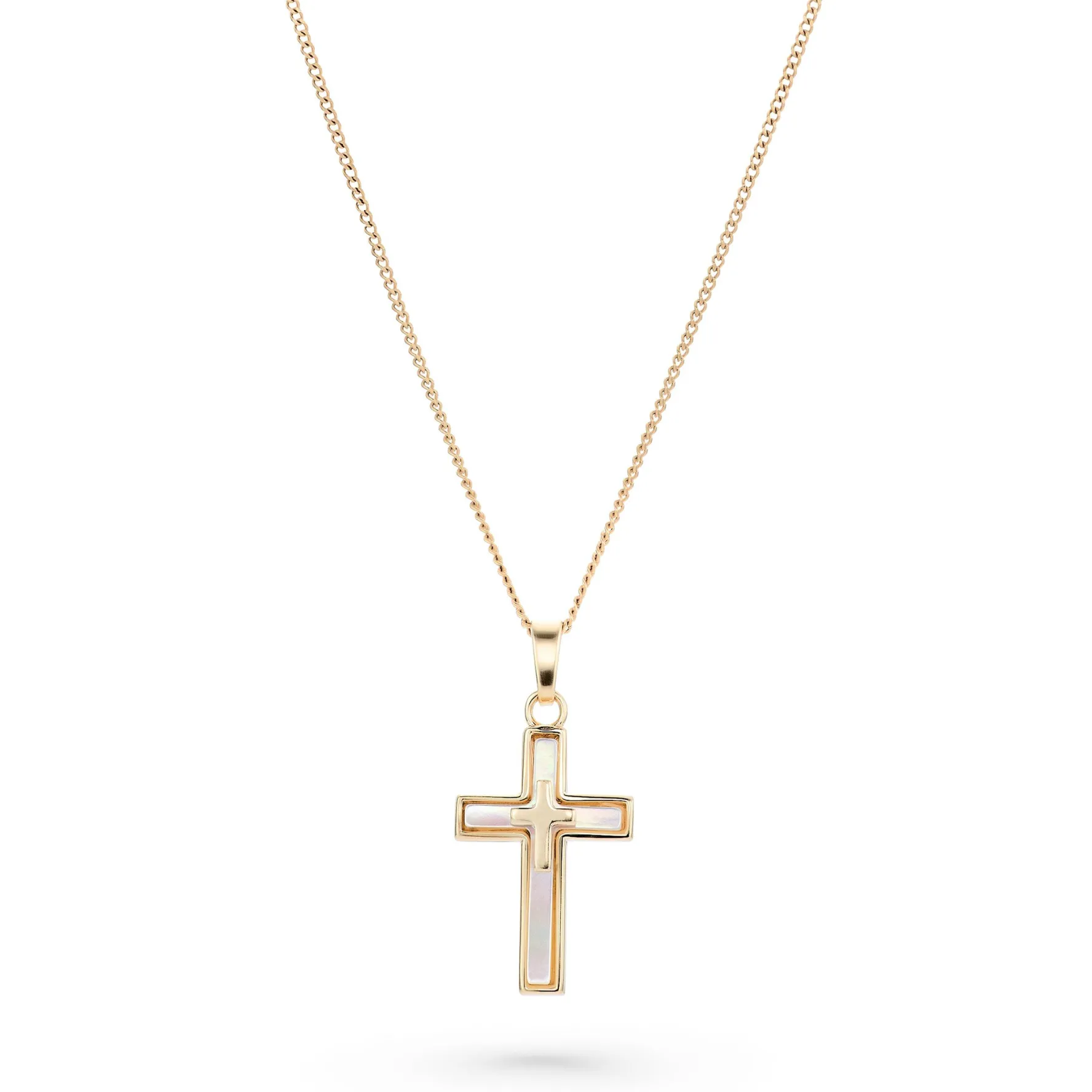 Beaverbrooks 9ct Yellow Gold Mother of Pearl Cross Pendant