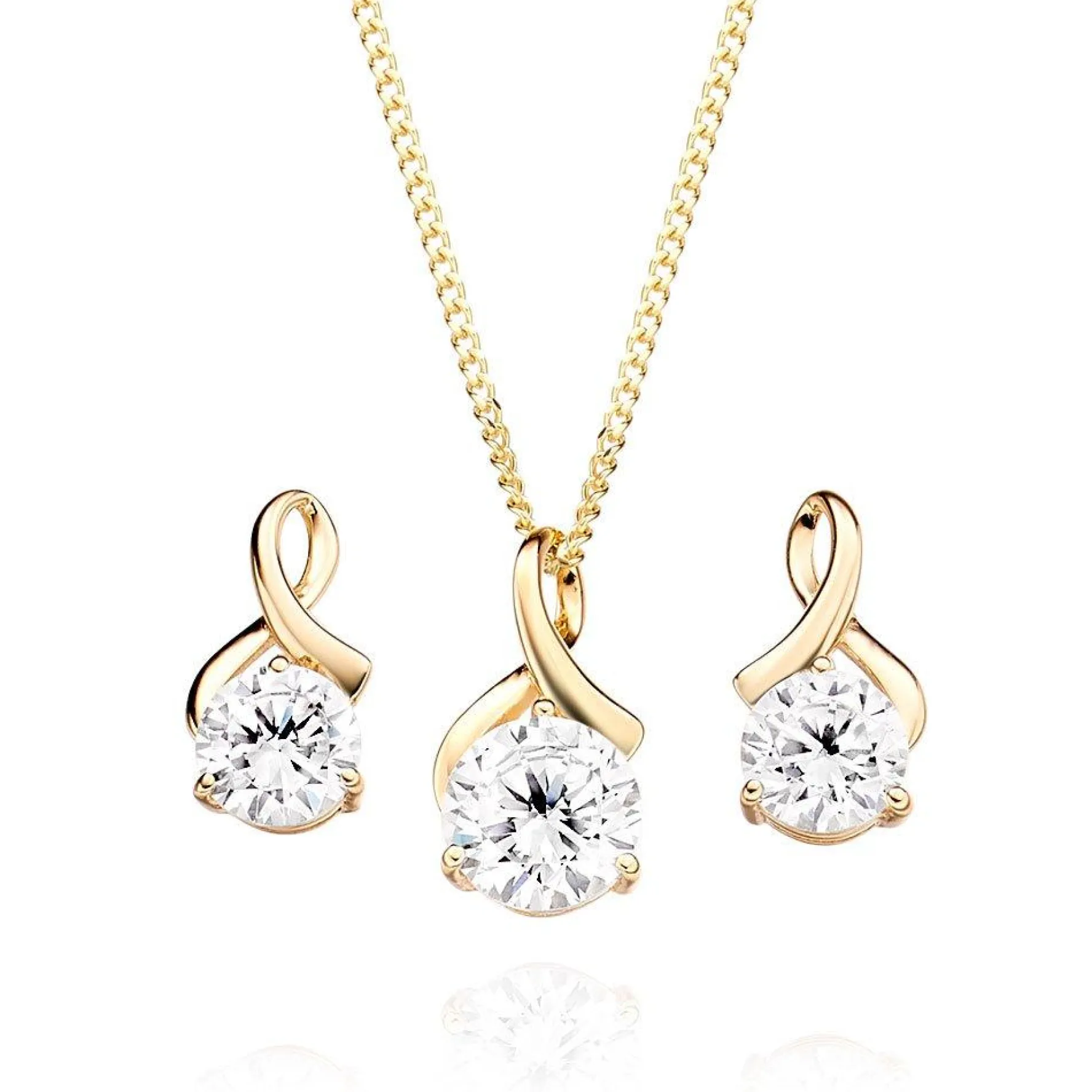 Beaverbrooks 9ct Yellow Gold Cubic Zirconia Pendant and Earrings Set