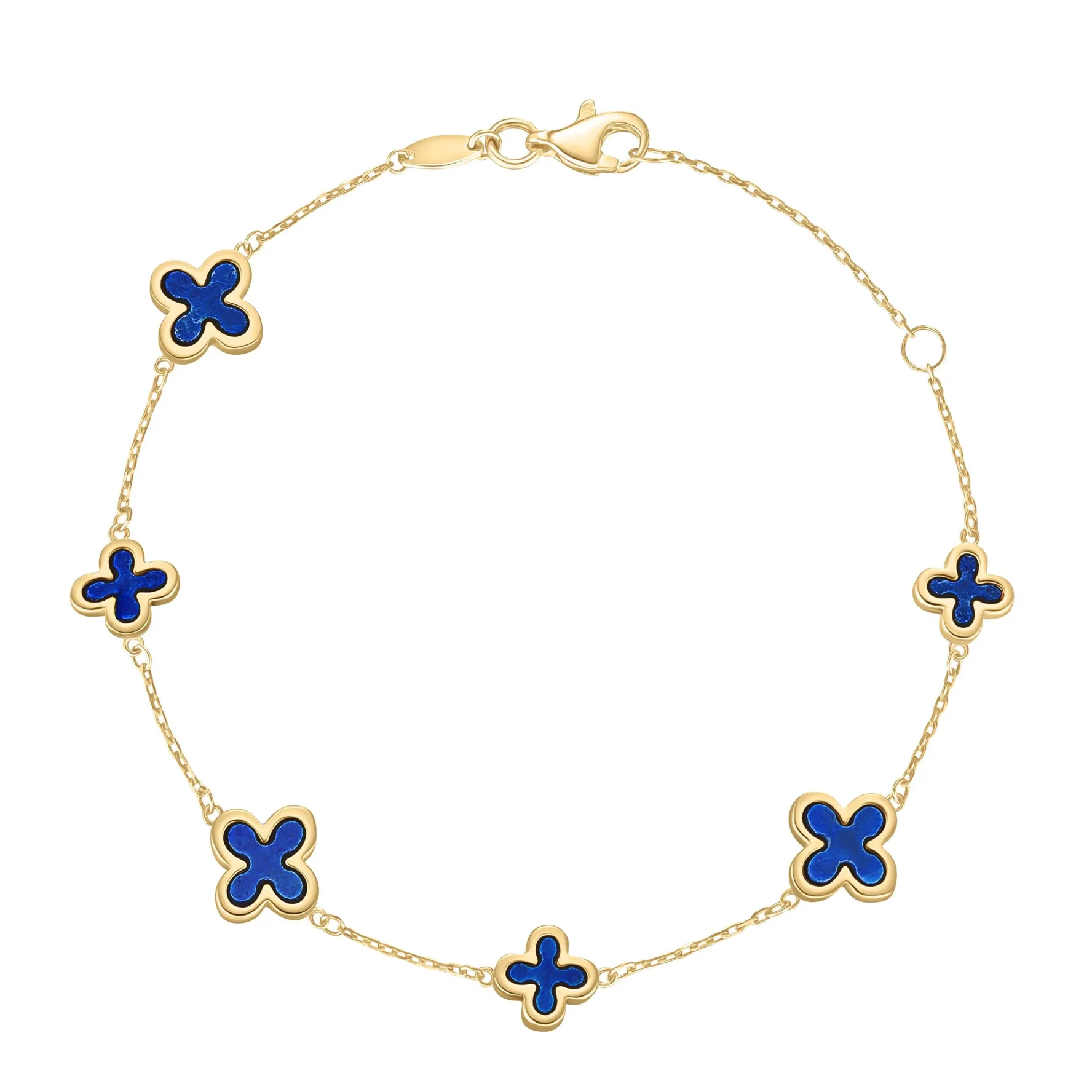 Beaverbrooks 9ct Yellow Gold Lapis Clover Bracelet