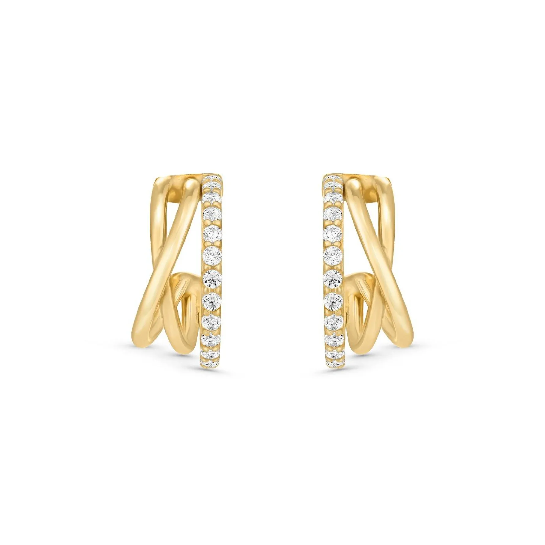 Beaverbrooks 9ct Yellow Gold Cubic Zirconia Twist Hoop Huggie Earrings
