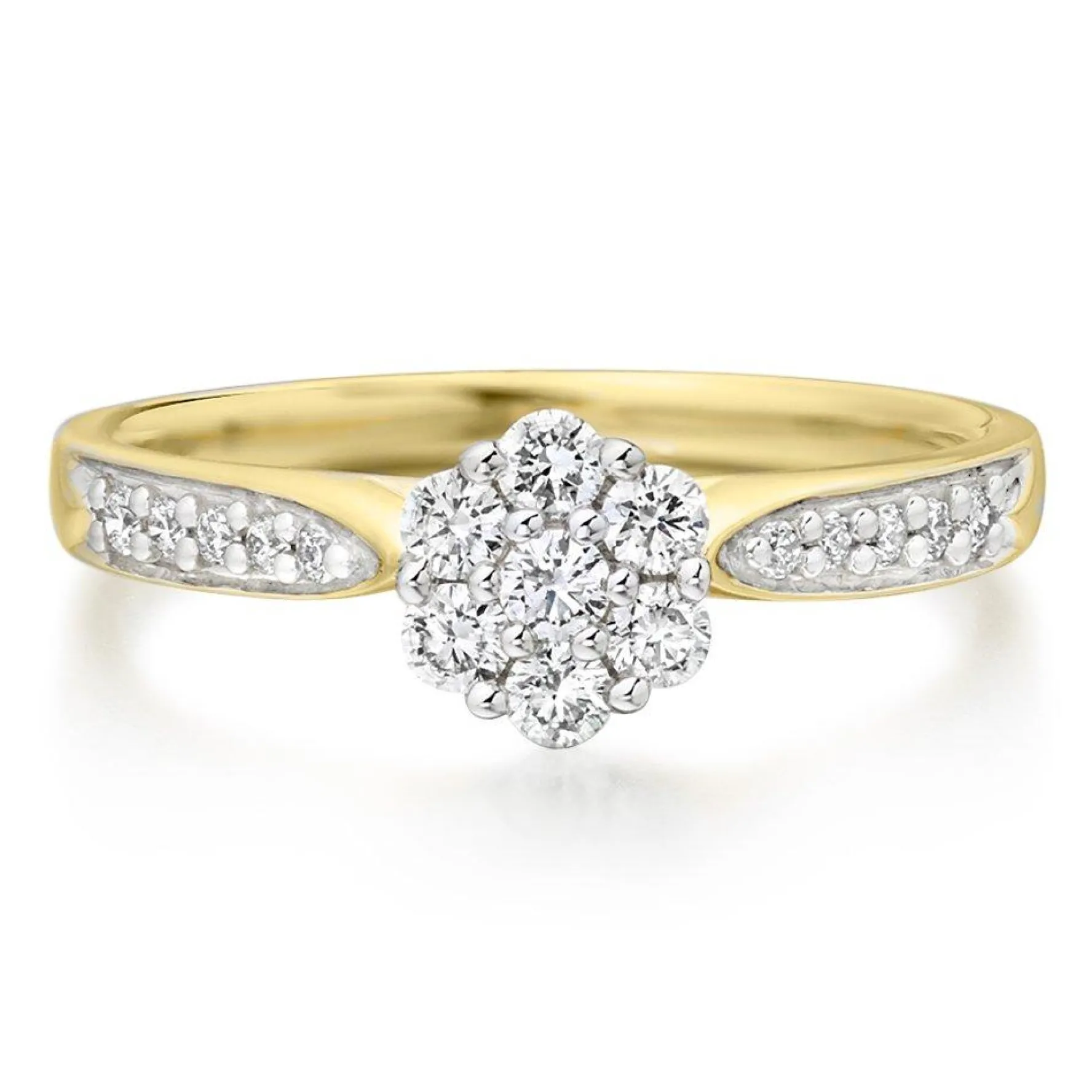 Beaverbrooks 18ct Yellow Gold Diamond Cluster Engagement Ring