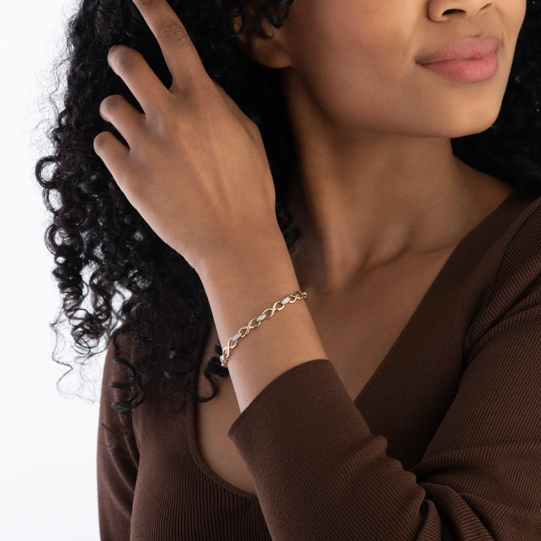 Beaverbrooks 9ct Yellow Gold and White Gold Diamond Infinity Bracelet