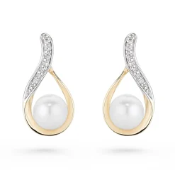 Beaverbrooks 9ct Yellow Gold Diamond Freshwater Cultured Pearl Stud Earrings