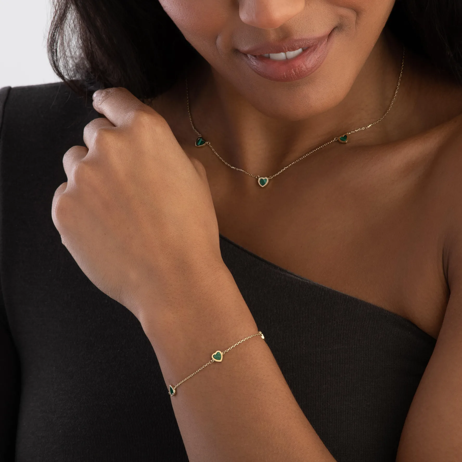 Beaverbrooks 9ct Yellow Gold Malachite Heart Necklace