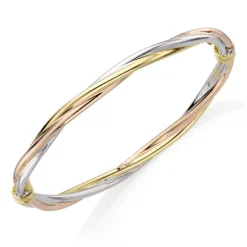 Beaverbrooks 9ct Yellow Gold, White Gold and Rose Gold Twist Bangle