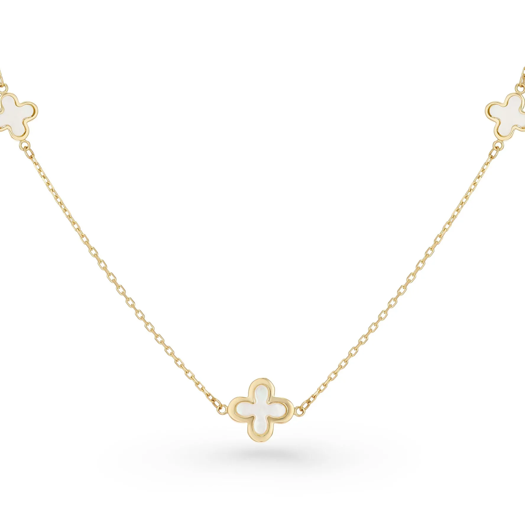 Beaverbrooks 9ct Yellow Gold Mother of Pearl Clover Necklace