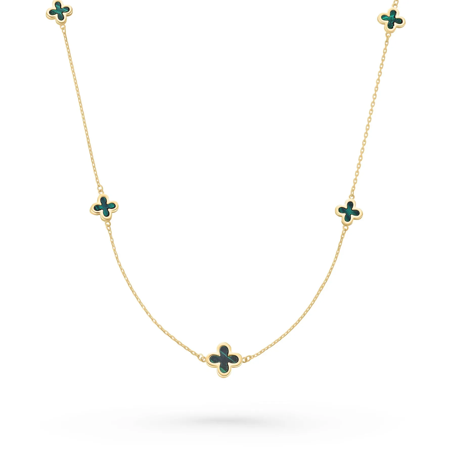 Beaverbrooks 9ct Yellow Gold Malachite Clover Necklace