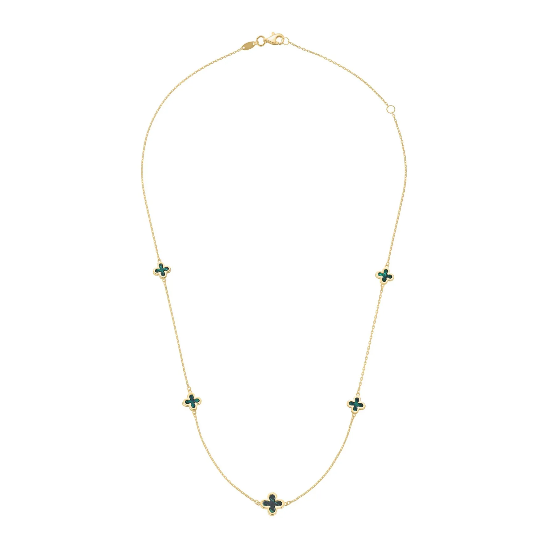 Beaverbrooks 9ct Yellow Gold Malachite Clover Necklace
