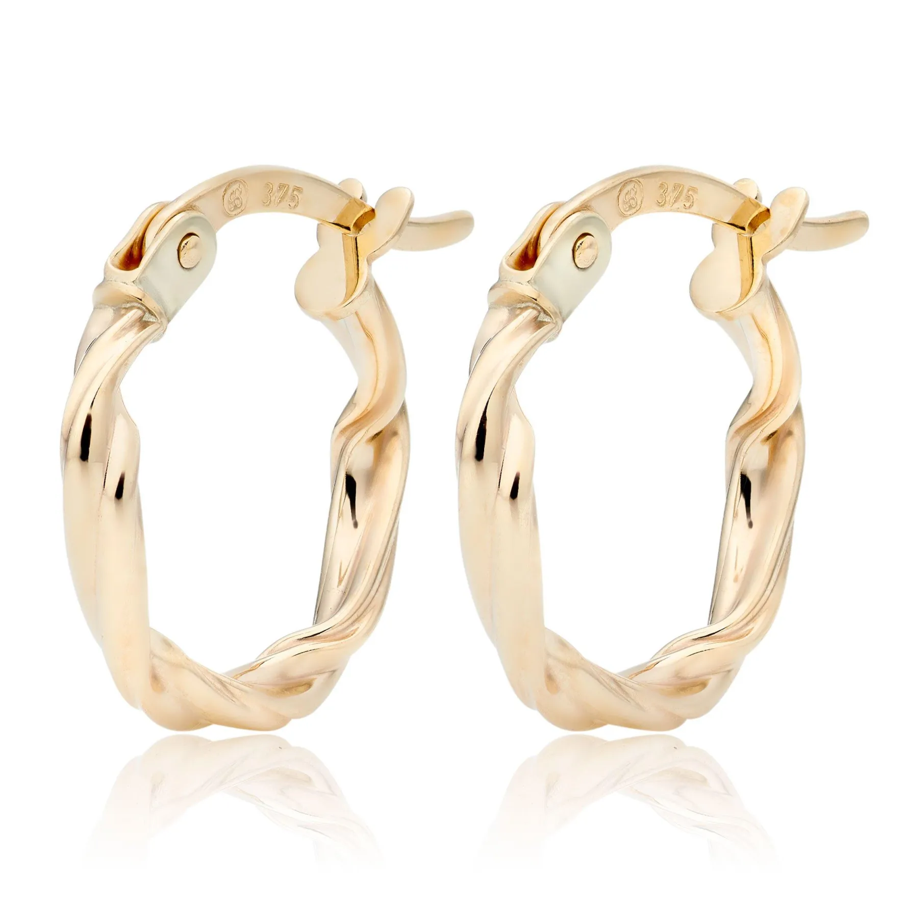 Beaverbrooks 9ct Yellow Gold Twist Huggie Hoop Earrings