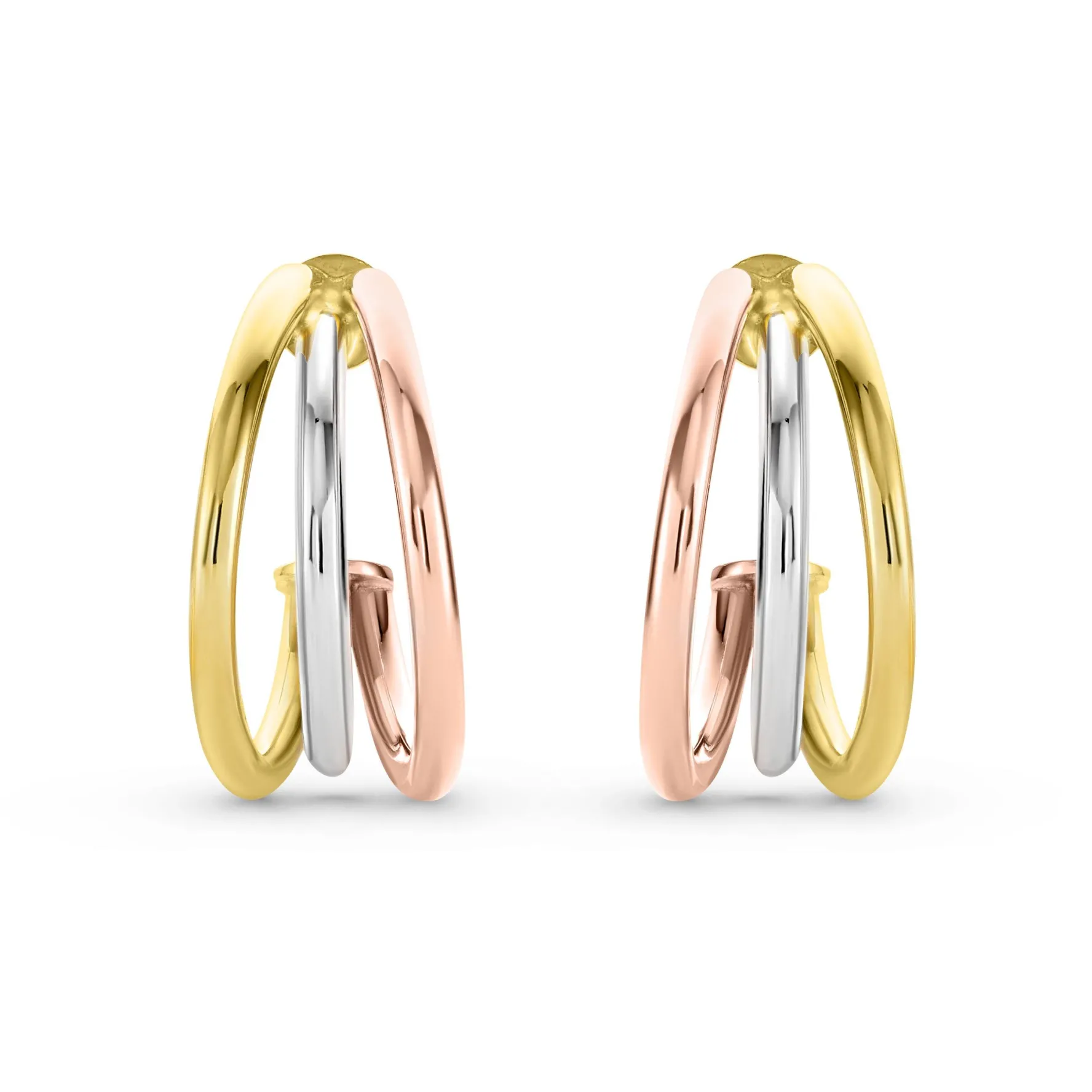 Beaverbrooks 9ct Yellow Gold, White Gold and Rose Gold Hoop Earrings