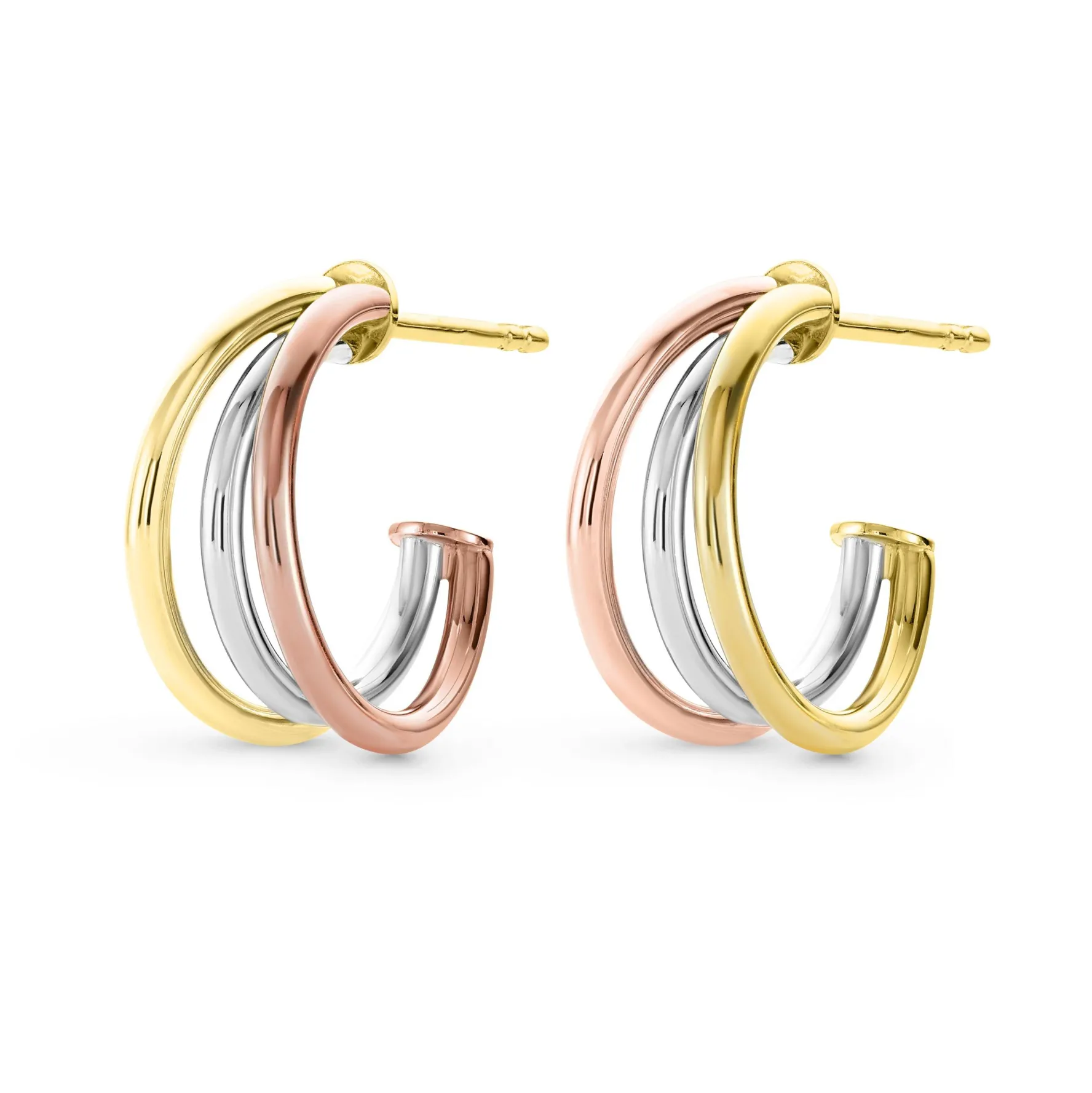 Beaverbrooks 9ct Yellow Gold, White Gold and Rose Gold Hoop Earrings