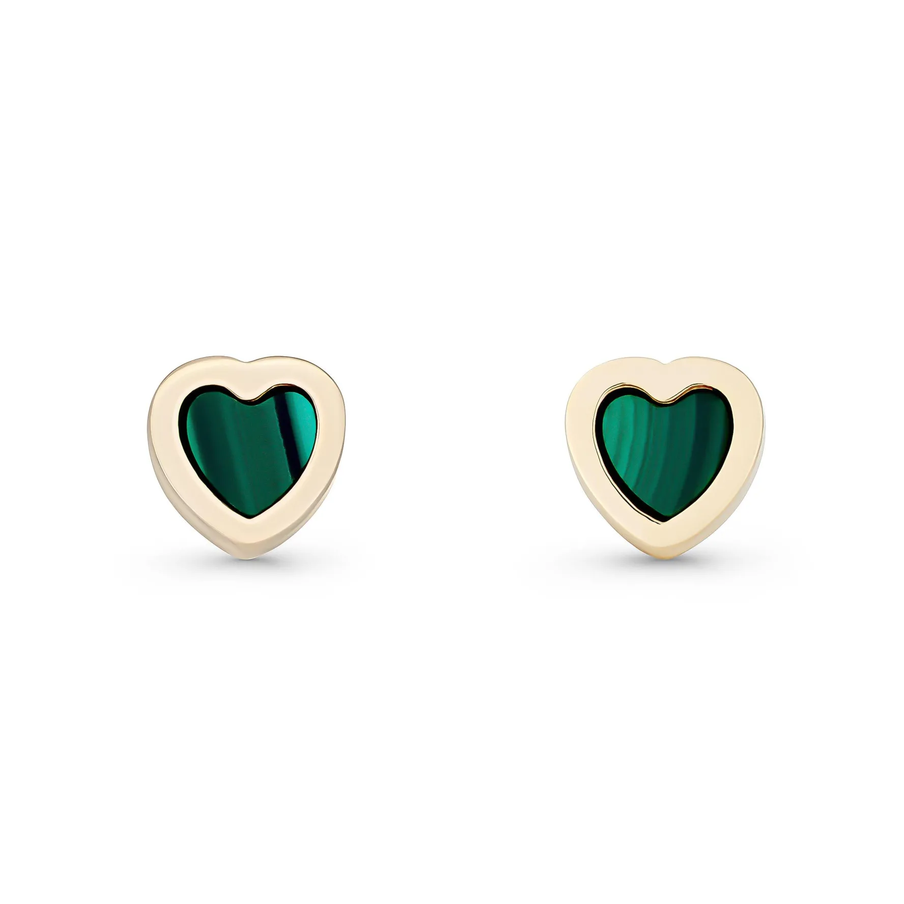 Beaverbrooks 9ct Yellow Gold Malachite Heart Stud Earrings