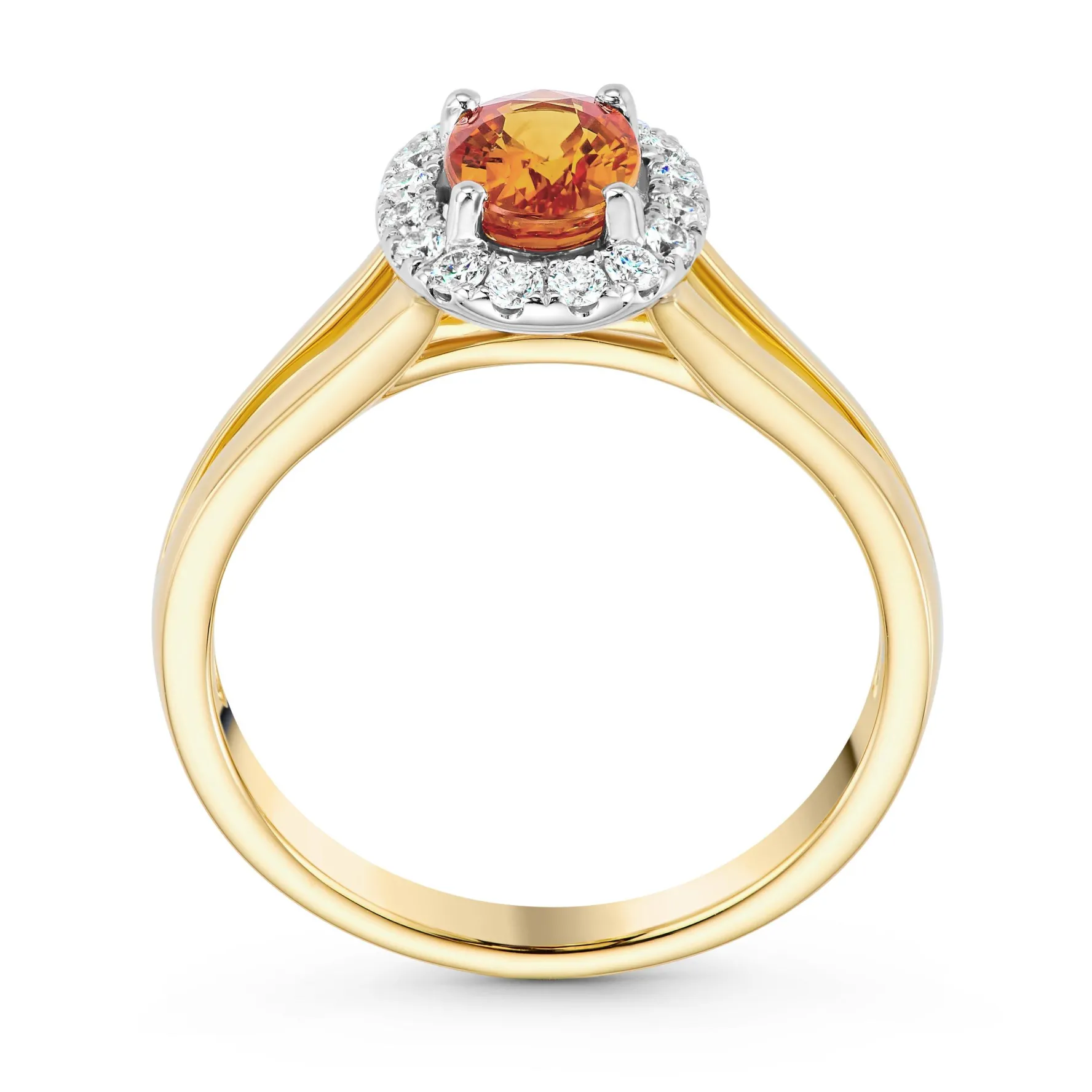 Beaverbrooks 18ct Yellow Gold Diamond Orange Sapphire Halo Engagement Ring