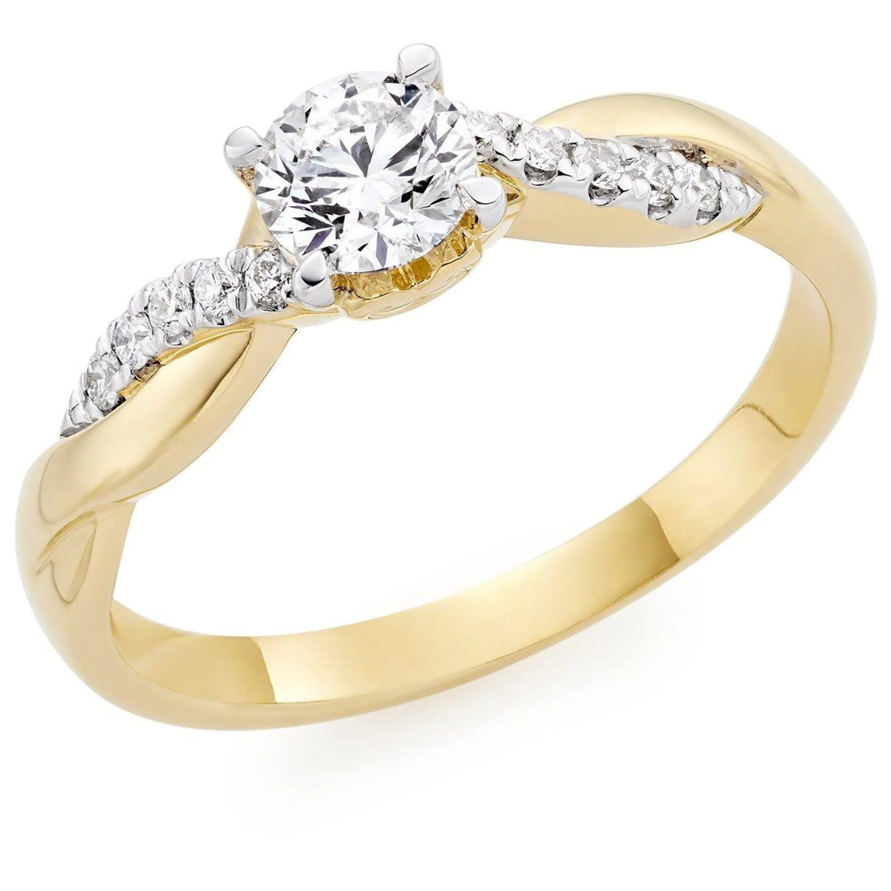 Beaverbrooks 18ct Yellow Gold Diamond Twist Solitaire Ring