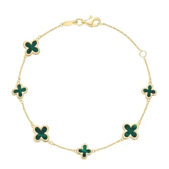 Beaverbrooks 9ct Yellow Gold Malachite Clover Bracelet