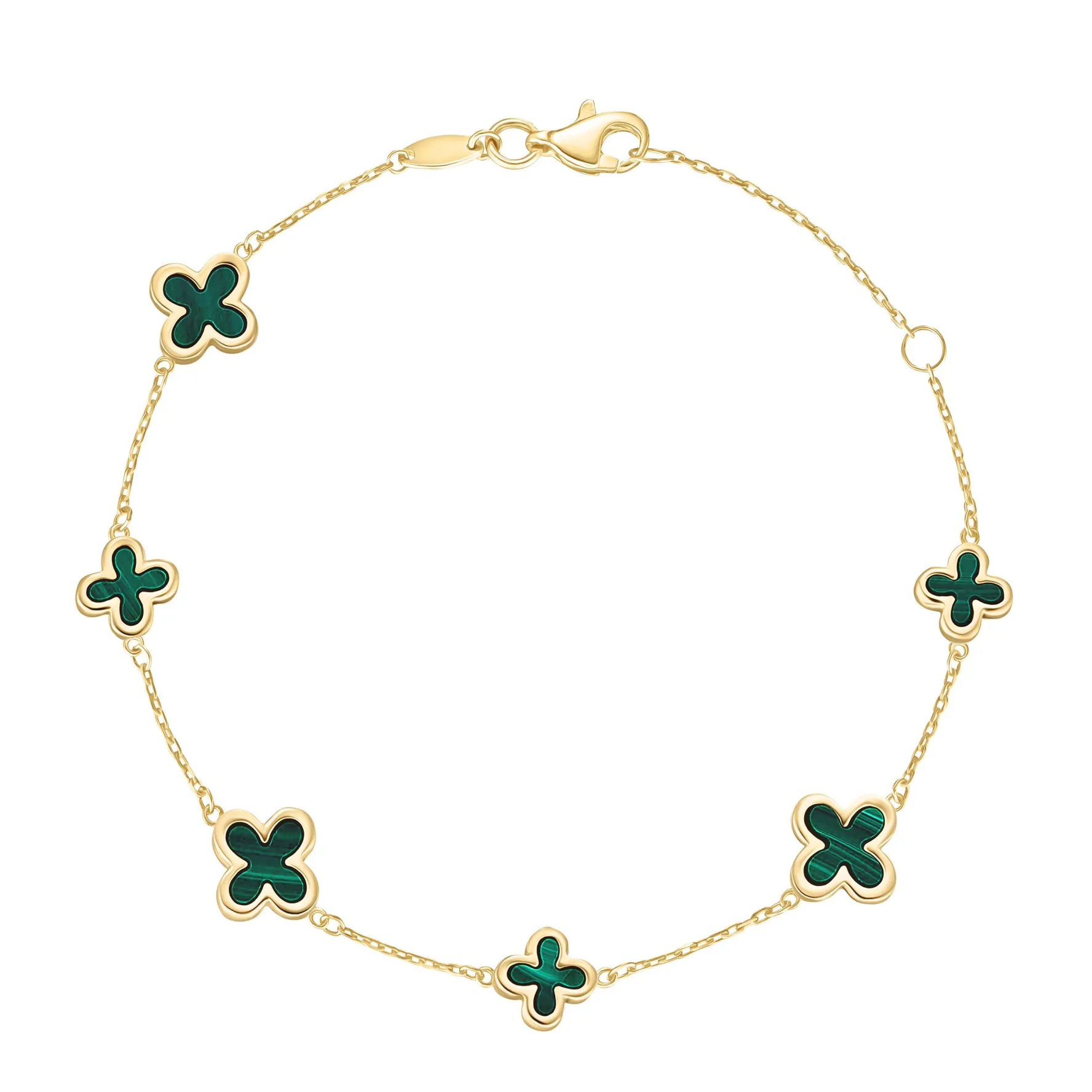 Beaverbrooks 9ct Yellow Gold Malachite Clover Bracelet