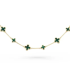Beaverbrooks 9ct Yellow Gold Malachite Clover Bracelet