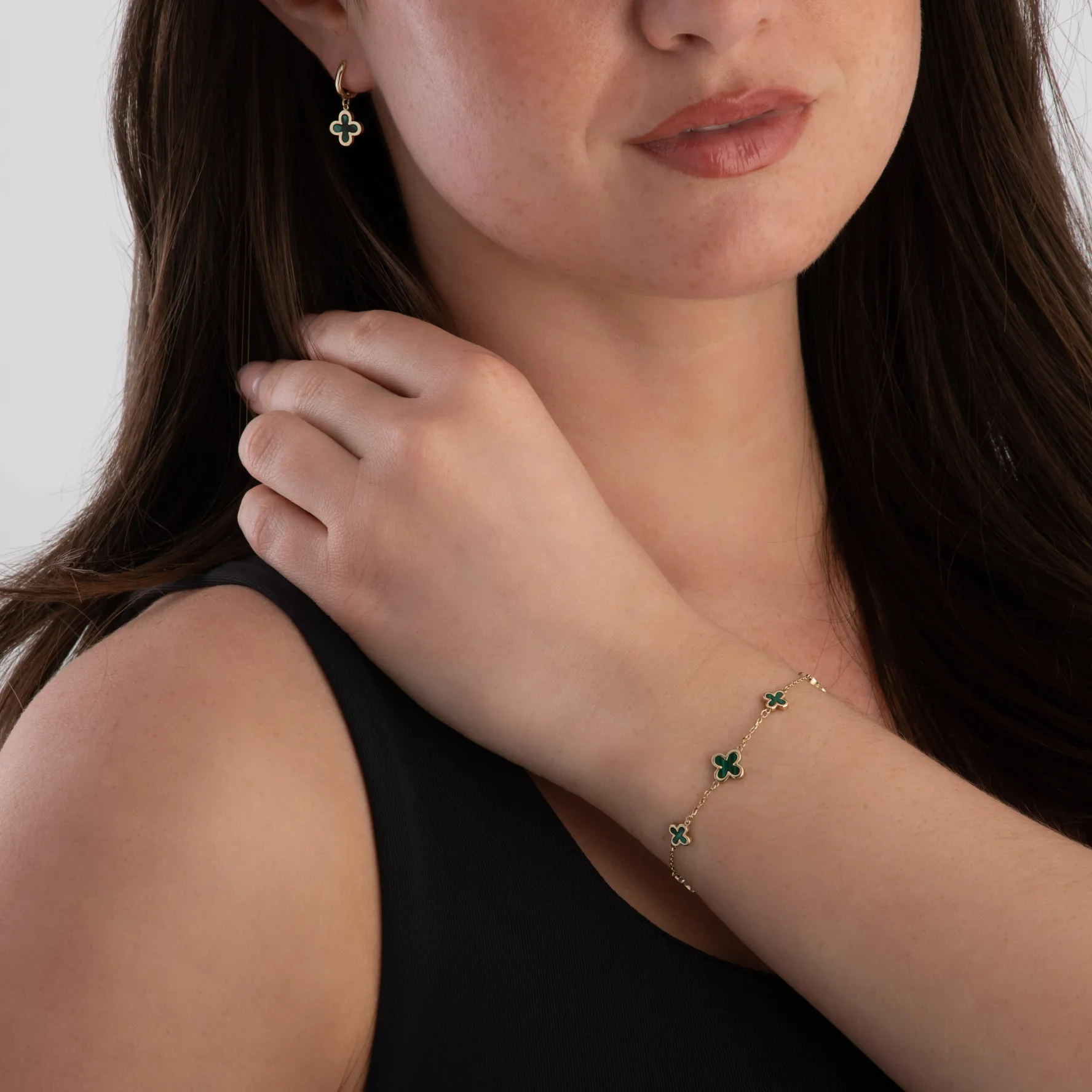 Beaverbrooks 9ct Yellow Gold Malachite Clover Bracelet