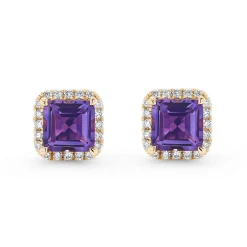 Beaverbrooks 9ct Yellow Gold Diamond Amethyst Stud Earrings