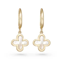 Beaverbrooks 9ct Yellow Gold Mother of Pearl Clover Huggie Hoop Earrings