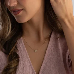 Beaverbrooks 9ct Yellow Gold Diamond Initial M Pendant