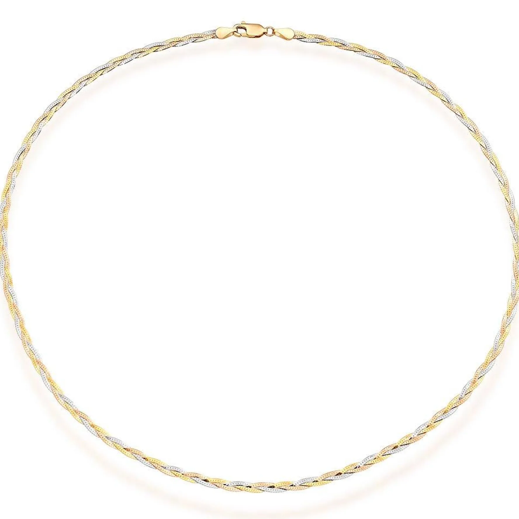 Beaverbrooks 9ct Yellow Gold, White Gold and Rose Gold Plait Necklace