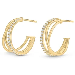 Beaverbrooks 9ct Yellow Gold Cubic Zirconia Twist Hoop Earrings