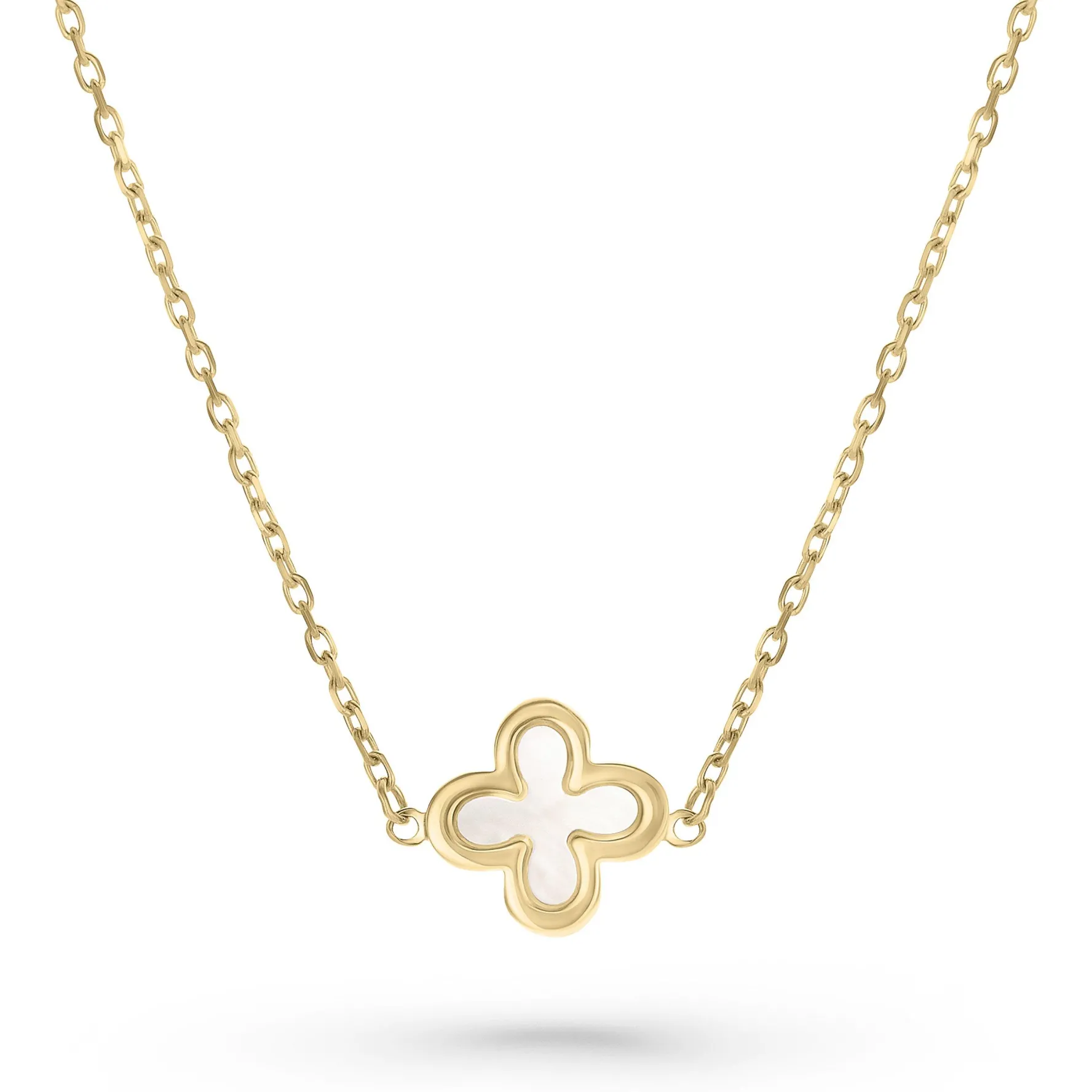 Beaverbrooks 9ct Yellow Gold Mother of Pearl Single Clover Necklace
